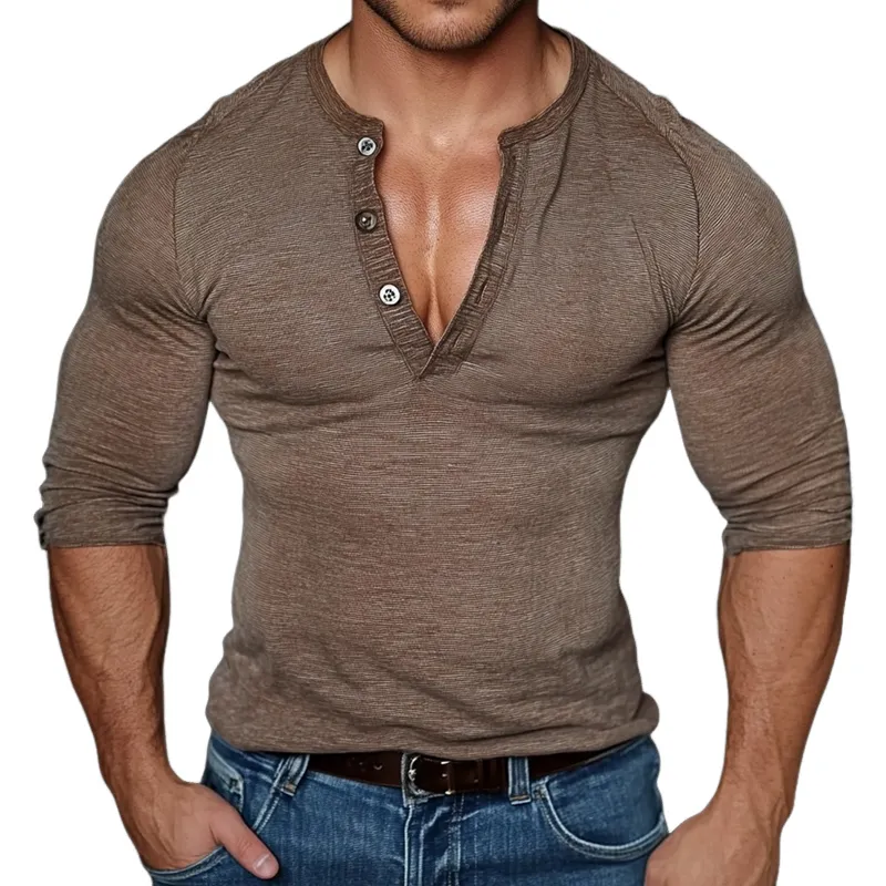 Men's Striped Henley Collar Long Sleeve T-shirt MTA2901G7Z sold by Manly