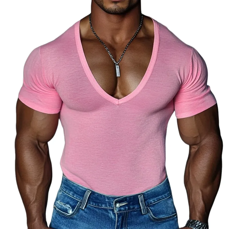 Men's Solid V Neck Short Sleeve T-shirt MTA2935G8Z sold by Manly