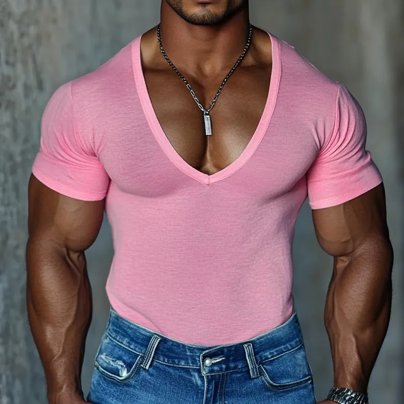 Men's Solid V Neck Short Sleeve T-shirt MTA2935G8Z sold by Manly product image thumbnail 2