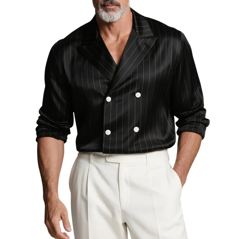 Men's Striped Satin Peak Lapel Double Breasted Blazer MTA2982G4Z sold by Manly