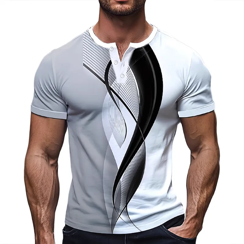 Men's Waffle Print Henley Short Sleeve T-Shirt MTA2885G8X sold by Manly