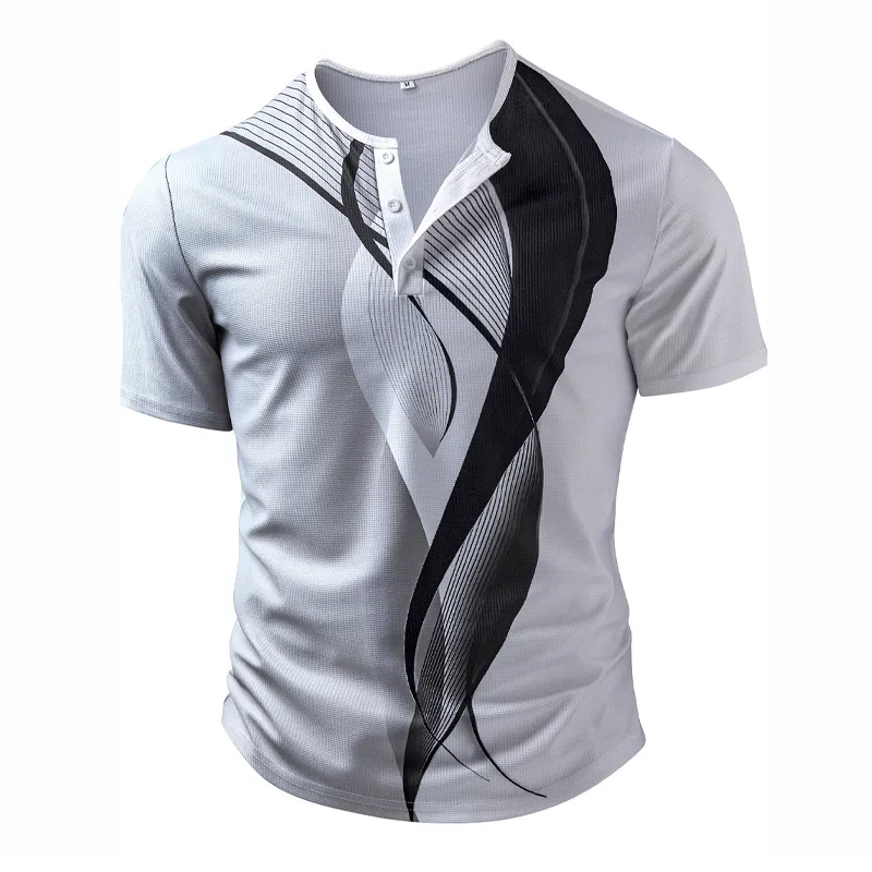 Men's Waffle Print Henley Short Sleeve T-Shirt MTA2885G8X sold by Manly product image thumbnail 4