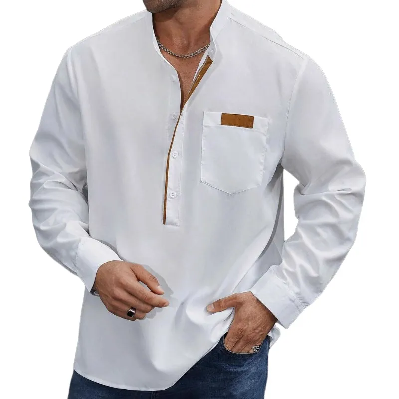 Men's Stand Collar Colorblock Long Sleeve Cotton Blend Shirt MTA2858G7X sold by Manly