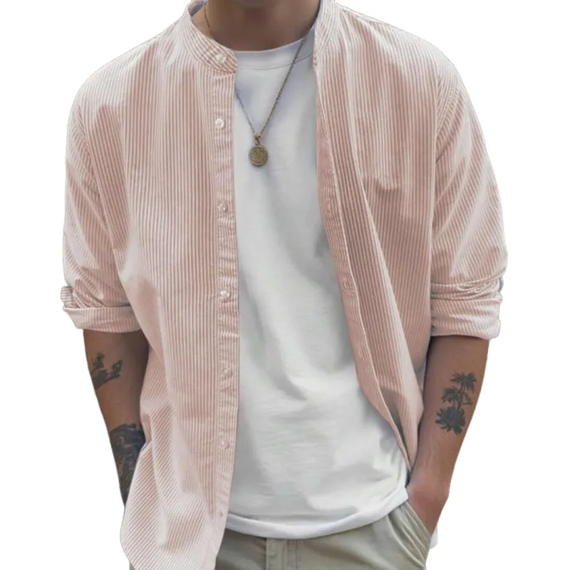 Men's Striped Print Crew Neck Single-breasted Shirt MTA2865G2X sold by Manly