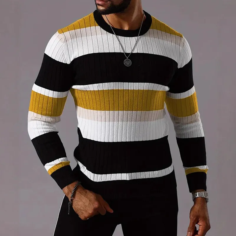 Men's Striped Knitted Crew Neck Sweater MTA2801G5X sold by Manly product image thumbnail 5