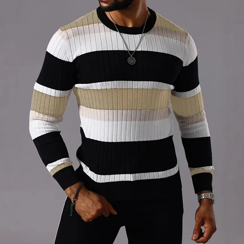 Men's Striped Knitted Crew Neck Sweater MTA2801G5X sold by Manly product image thumbnail 4