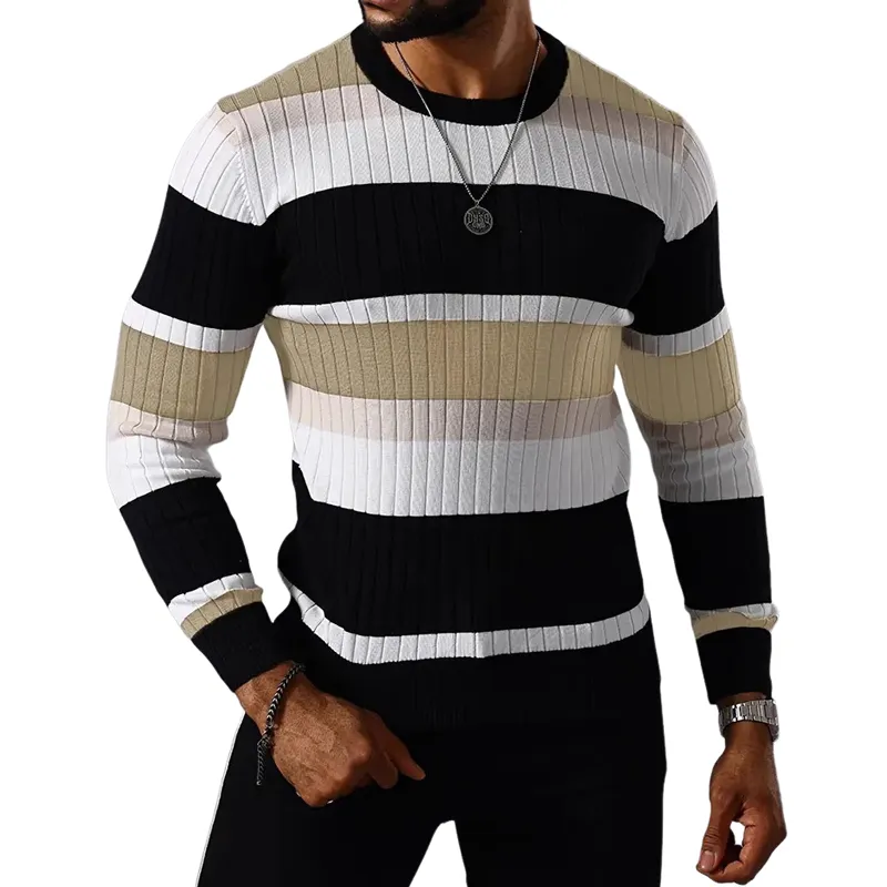 Men's Striped Knitted Crew Neck Sweater MTA2801G5X sold by Manly