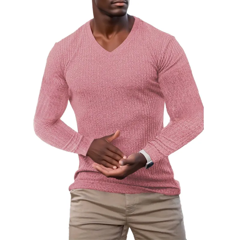 Men's Knitted Striped Textured V-neck Sweater MTA2821G0X sold by Manly