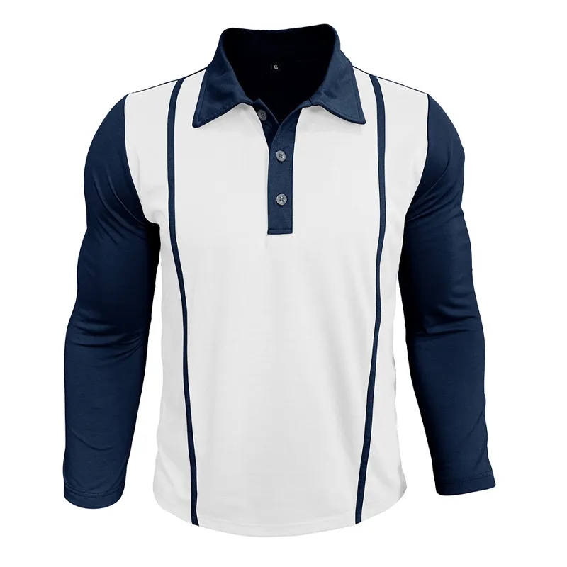 Men's Contrast Color Cotton Blend Long-sleeved Polo Shirt MTA2827G5X sold by Manly product image thumbnail 4