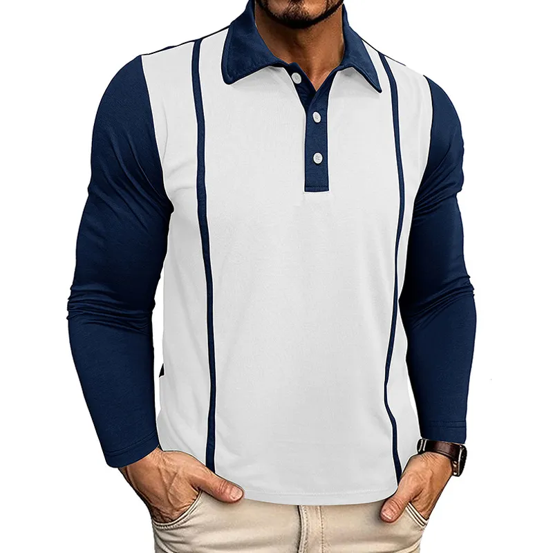 Men's Contrast Color Cotton Blend Long-sleeved Polo Shirt MTA2827G5X sold by Manly