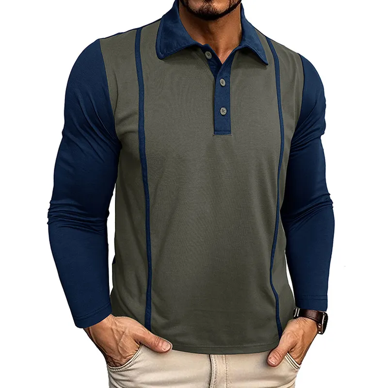 Men's Contrast Color Cotton Blend Long-sleeved Polo Shirt MTA2827G5X sold by Manly product image thumbnail 3