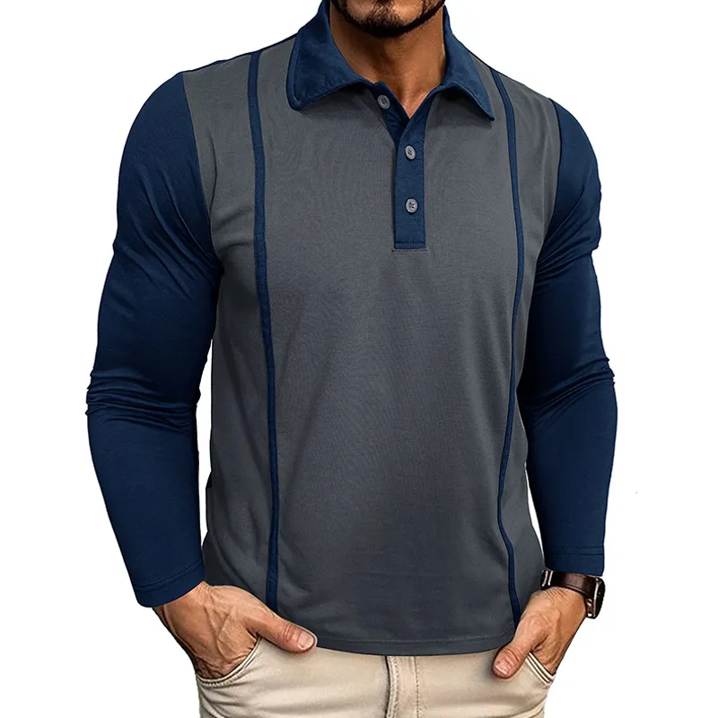 Men's Contrast Color Cotton Blend Long-sleeved Polo Shirt MTA2827G5X sold by Manly product image thumbnail 2