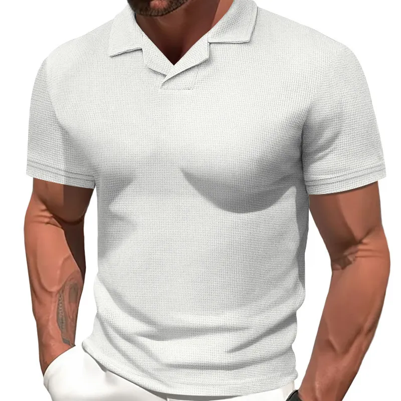 Men's Solid Color Waffle Short-sleeved Polo Shirt MTA2874G5X sold by Manly product image thumbnail 4