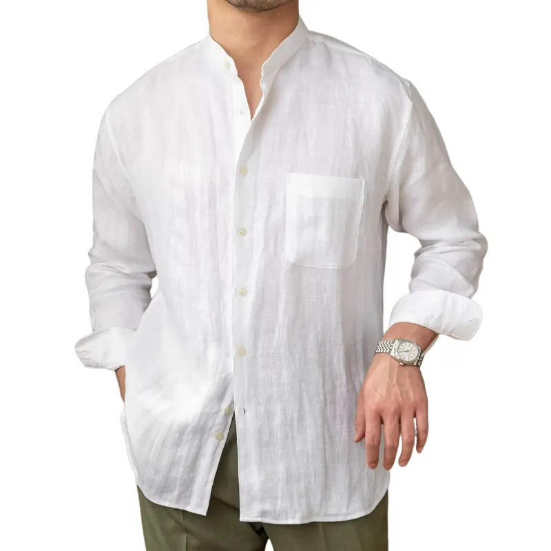 Men's Cotton And Linen Solid Color Stand Collar Long Sleeve Shirt MTA2810G8X sold by Manly product image thumbnail 2