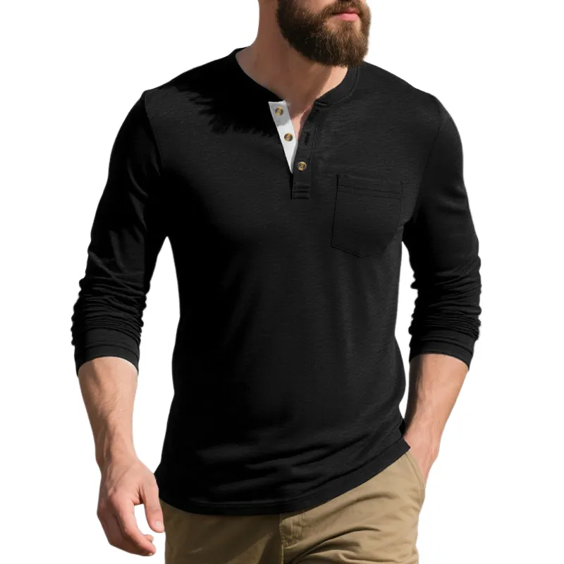 Men's Cotton Blend Colorblock Henley Collar Long Sleeve T-Shirt MTA2837G8X sold by Manly product image thumbnail 4