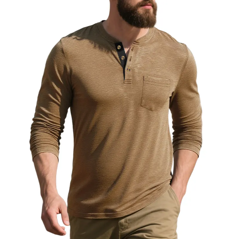 Men's Cotton Blend Colorblock Henley Collar Long Sleeve T-Shirt MTA2837G8X sold by Manly
