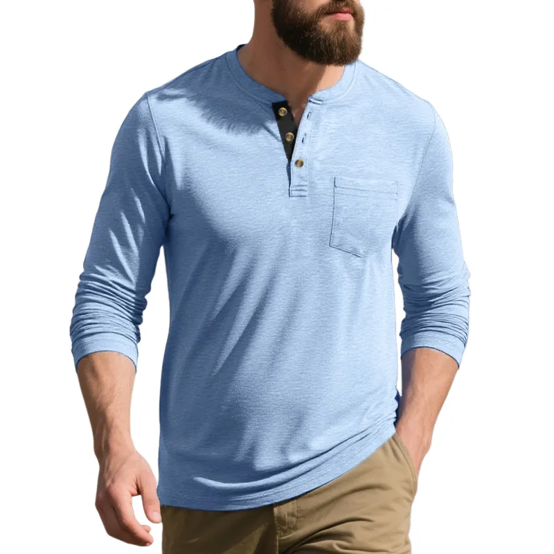 Men's Cotton Blend Colorblock Henley Collar Long Sleeve T-Shirt MTA2837G8X sold by Manly product image thumbnail 3