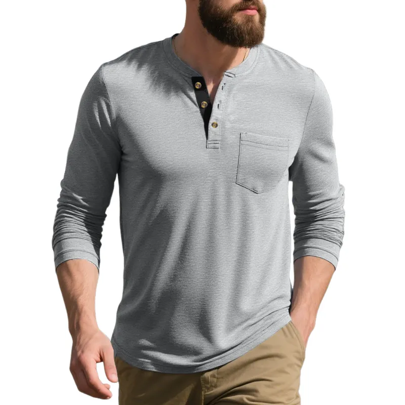 Men's Cotton Blend Colorblock Henley Collar Long Sleeve T-Shirt MTA2837G8X sold by Manly product image thumbnail 2