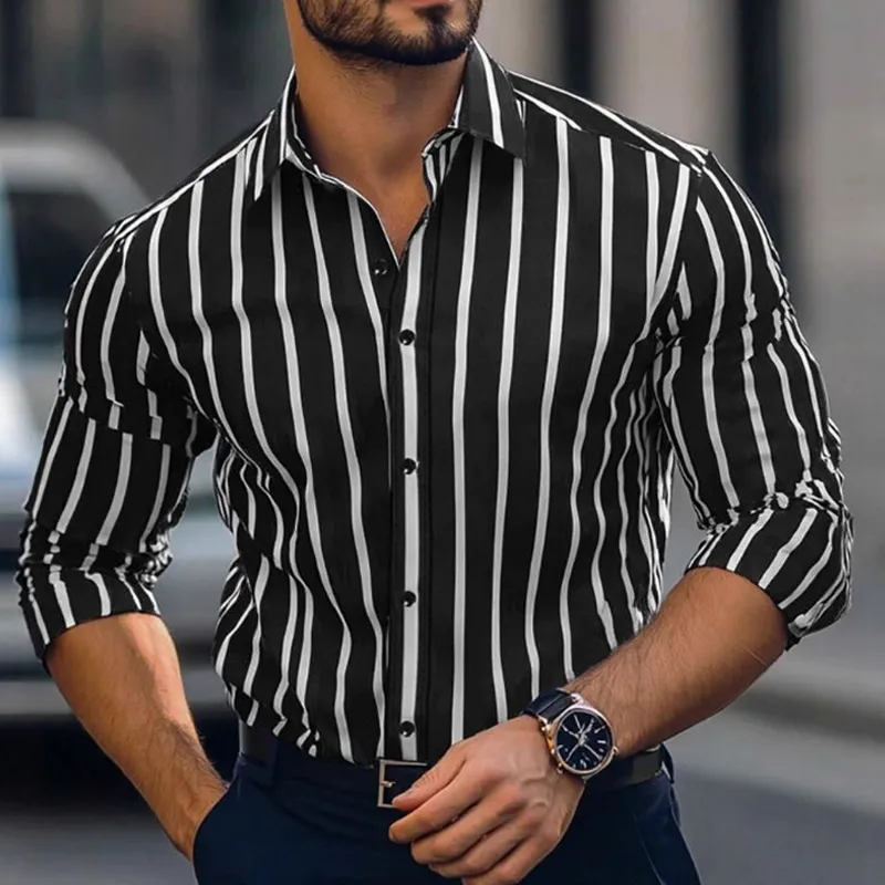 Men's Casual Striped Print Long Sleeve Shirt MTA2829G8X sold by Manly product image thumbnail 3
