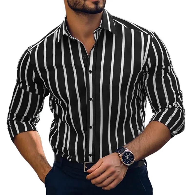 Men's Casual Striped Print Long Sleeve Shirt MTA2829G8X sold by Manly