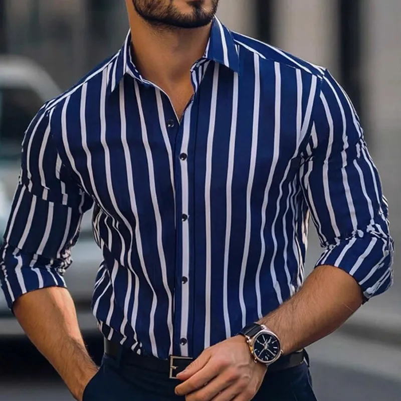 Men's Casual Striped Print Long Sleeve Shirt MTA2829G8X sold by Manly product image thumbnail 4