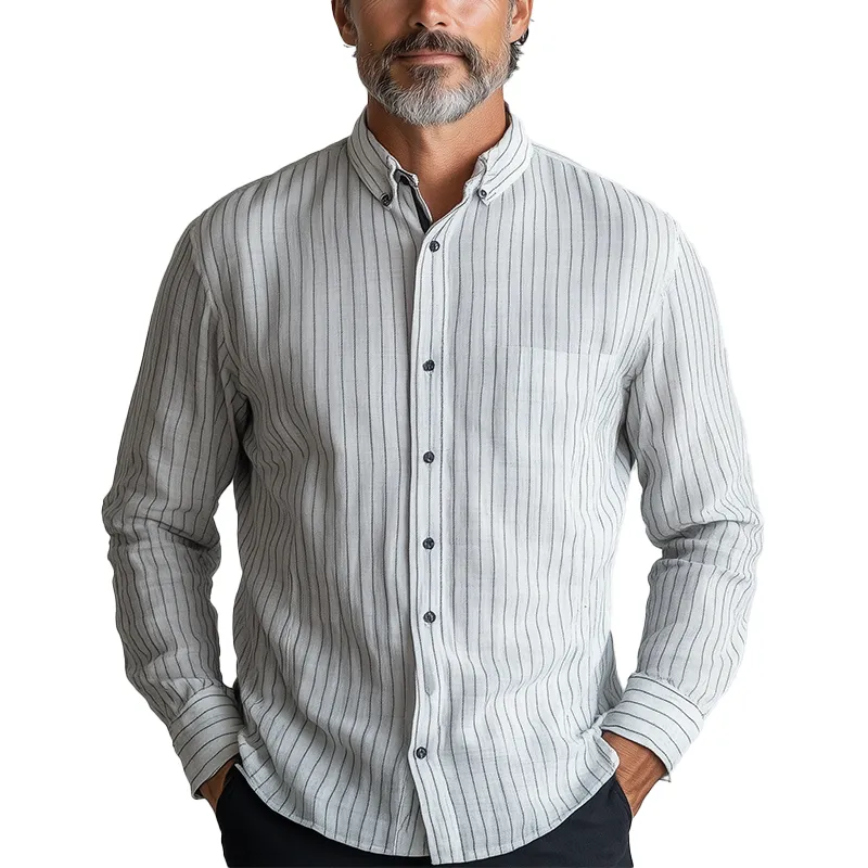 Men's Striped Cotton And Linen Long-Sleeved Shirt MTA2867G2P sold by Manly