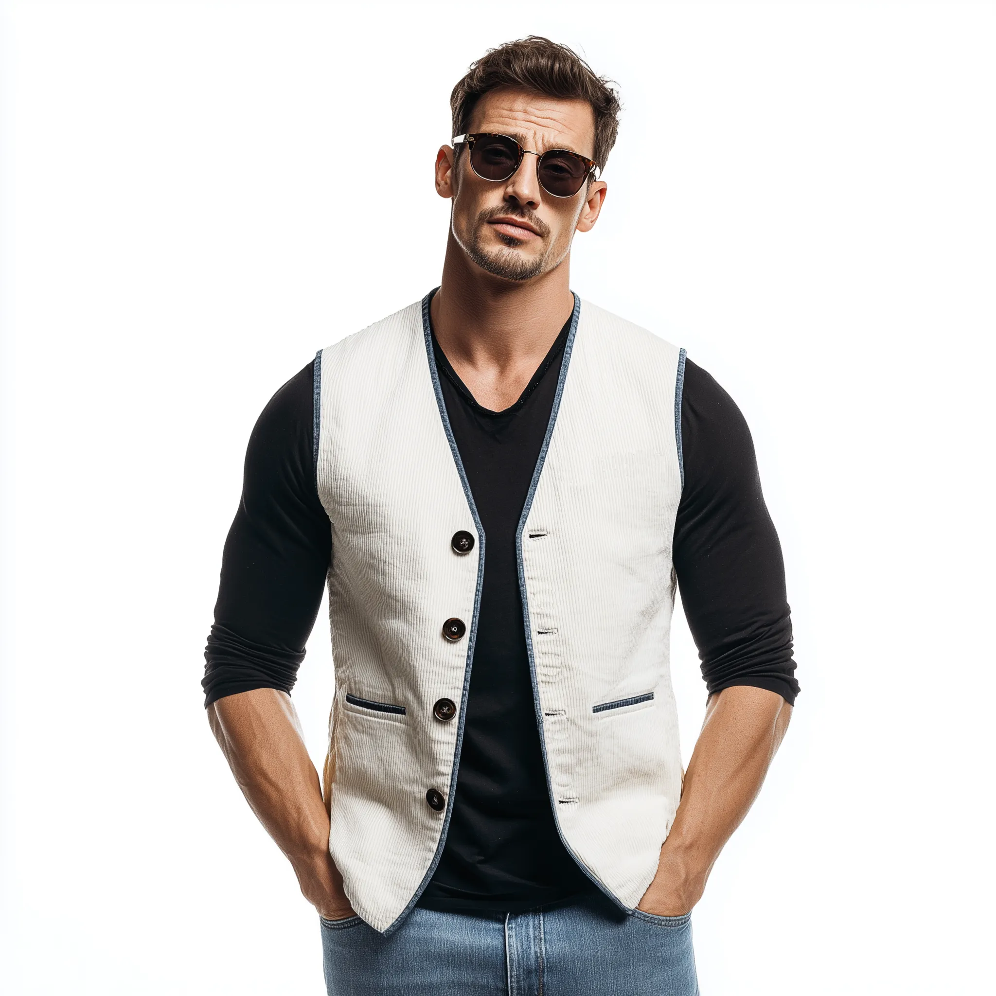 Men's Classic Casual V-neck Contrasting Hem Corduroy Vest MTA3112G0K sold by Manly product image thumbnail 2