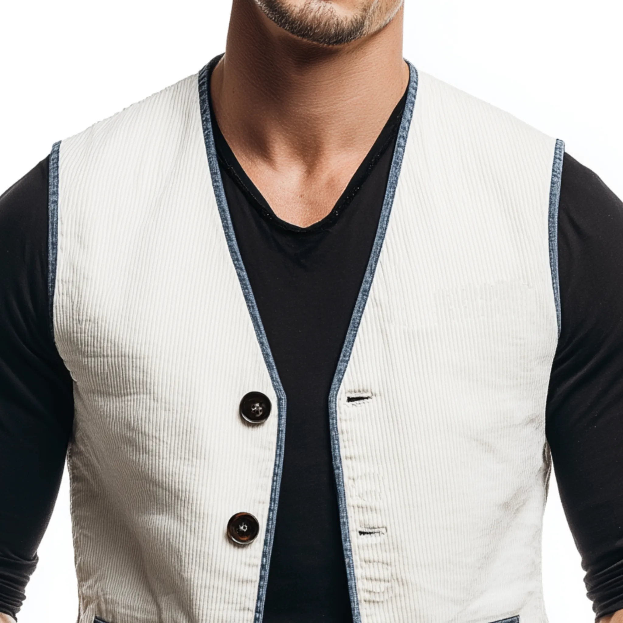 Men's Classic Casual V-neck Contrasting Hem Corduroy Vest MTA3112G0K sold by Manly product image thumbnail 3