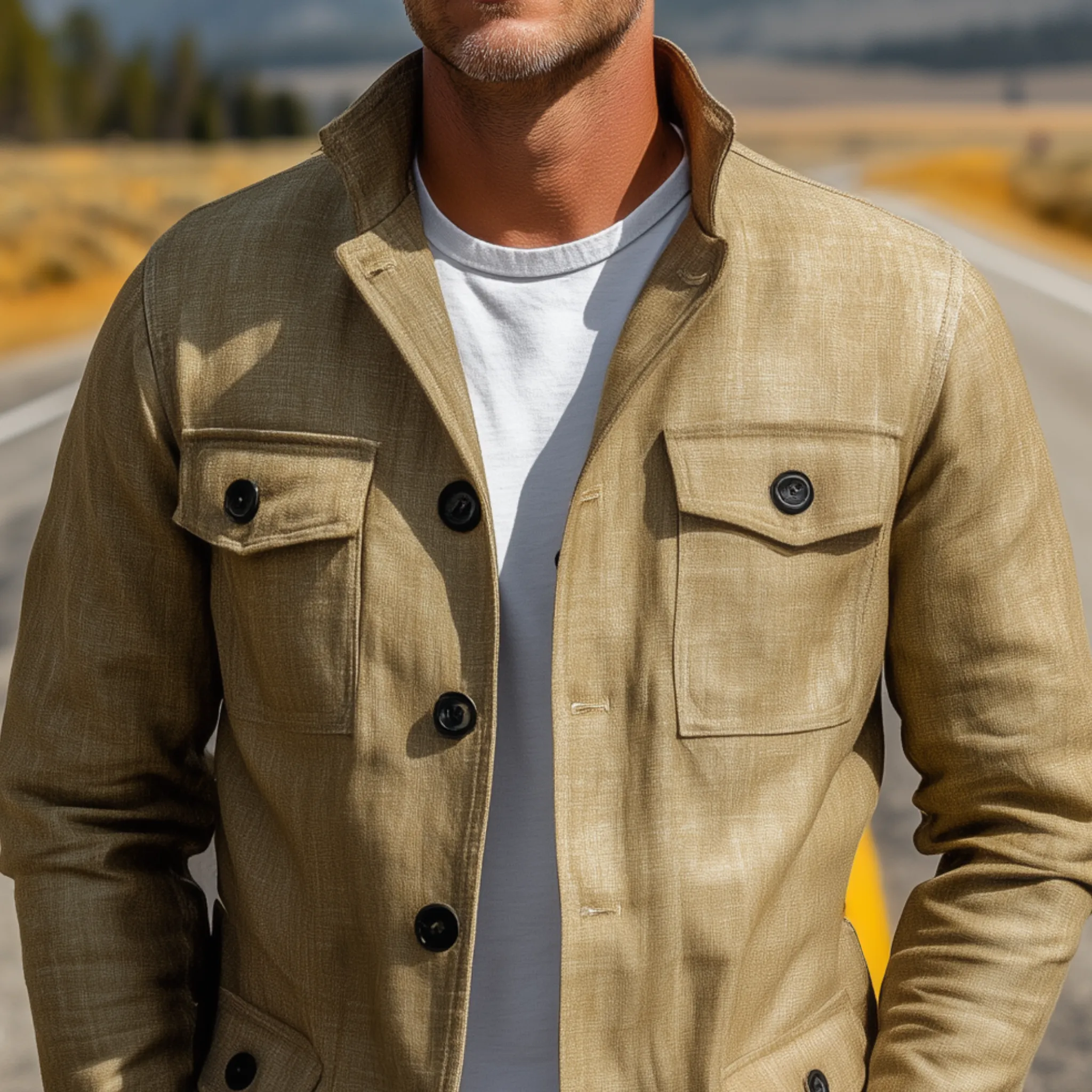 Men's Classic Casual Stand-up Collar Multi-pocket Cotton And Linen Blend Thin Jacket MTA3130G5K sold by Manly product image thumbnail 4