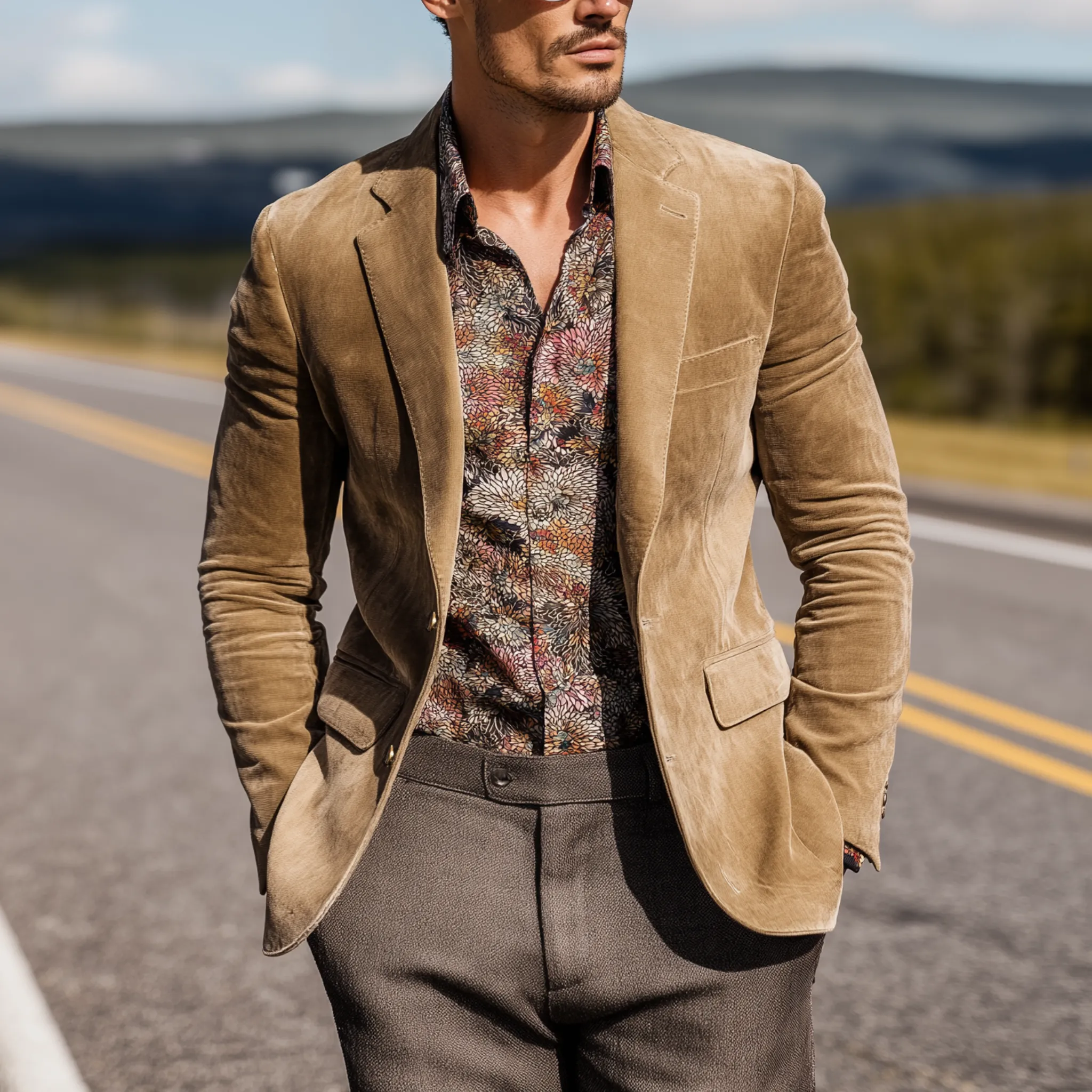 Men's Classic Casual Western Cowboy Style Suede Slim Fit Single-breasted Blazer MTA3119G3K sold by Manly product image thumbnail 2