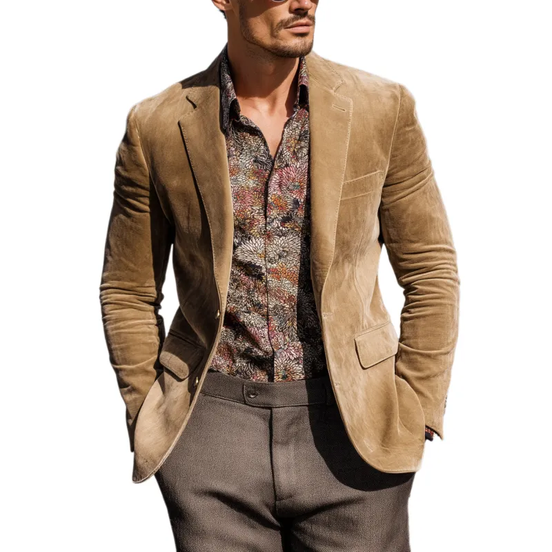 Men's Classic Casual Western Cowboy Style Suede Slim Fit Single-breasted Blazer MTA3119G3K sold by Manly