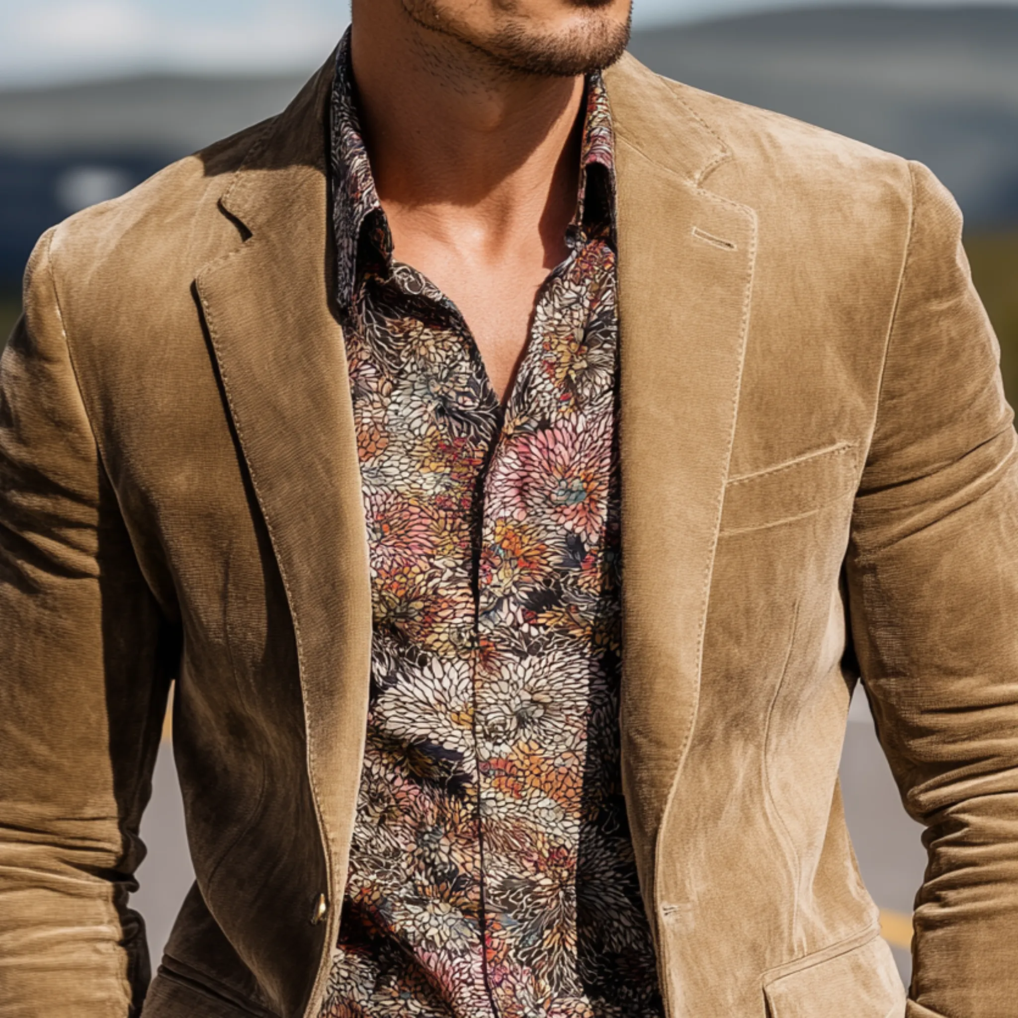 Men's Classic Casual Western Cowboy Style Suede Slim Fit Single-breasted Blazer MTA3119G3K sold by Manly product image thumbnail 4