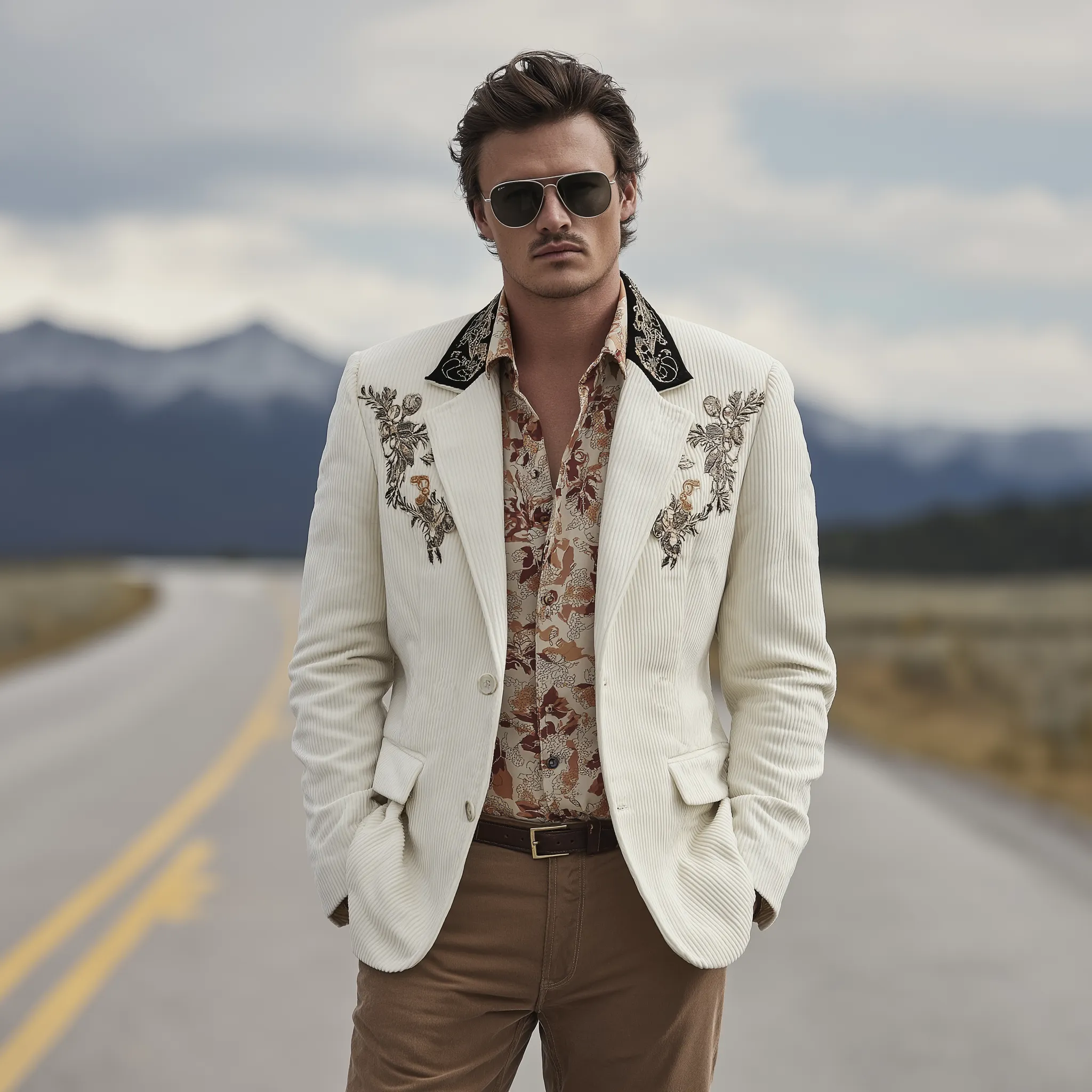 Men's Classic Casual Western Cowboy Style Corduroy Embroidered Single-breasted Blazer MTA3140G8K sold by Manly product image thumbnail 3