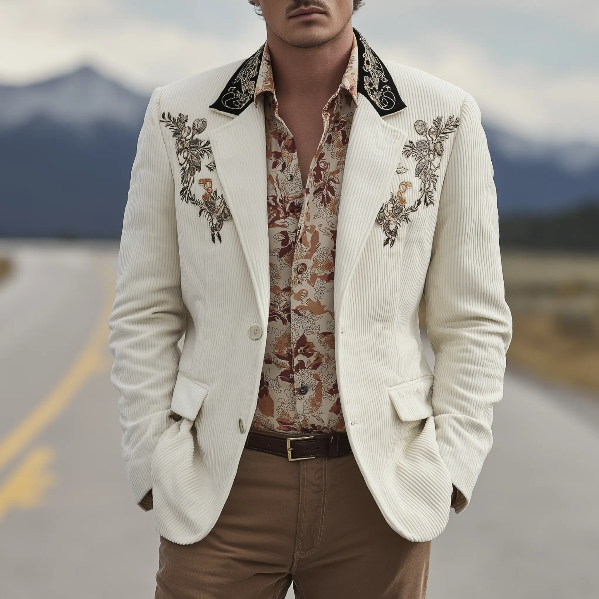 Men's Classic Casual Western Cowboy Style Corduroy Embroidered Single-breasted Blazer MTA3140G8K sold by Manly product image thumbnail 2