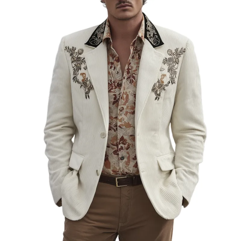 Men's Classic Casual Western Cowboy Style Corduroy Embroidered Single-breasted Blazer MTA3140G8K sold by Manly