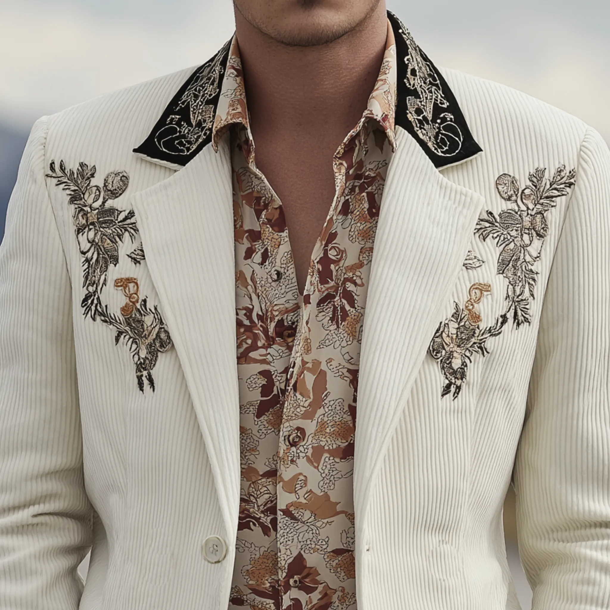 Men's Classic Casual Western Cowboy Style Corduroy Embroidered Single-breasted Blazer MTA3140G8K sold by Manly product image thumbnail 4