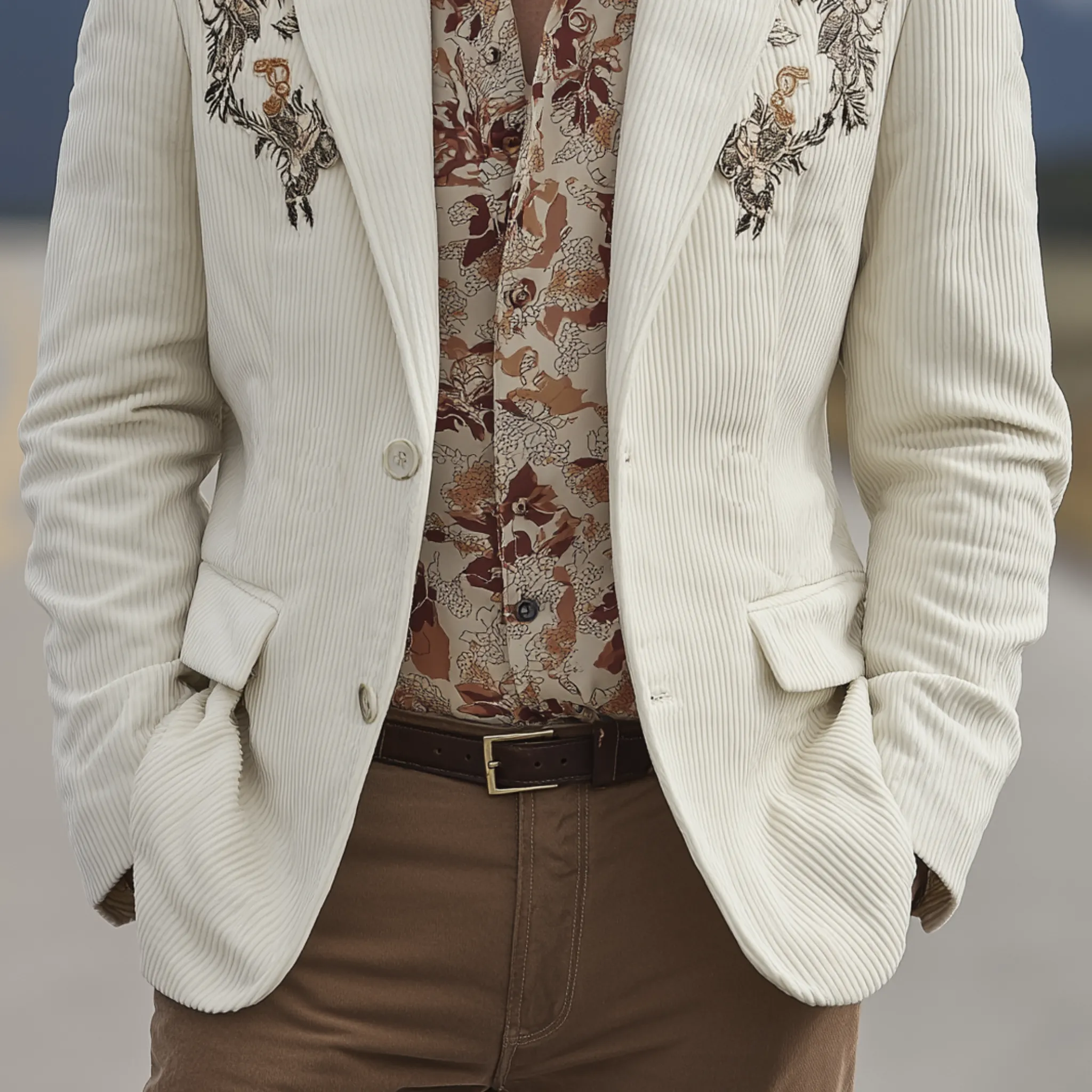 Men's Classic Casual Western Cowboy Style Corduroy Embroidered Single-breasted Blazer MTA3140G8K sold by Manly product image thumbnail 5