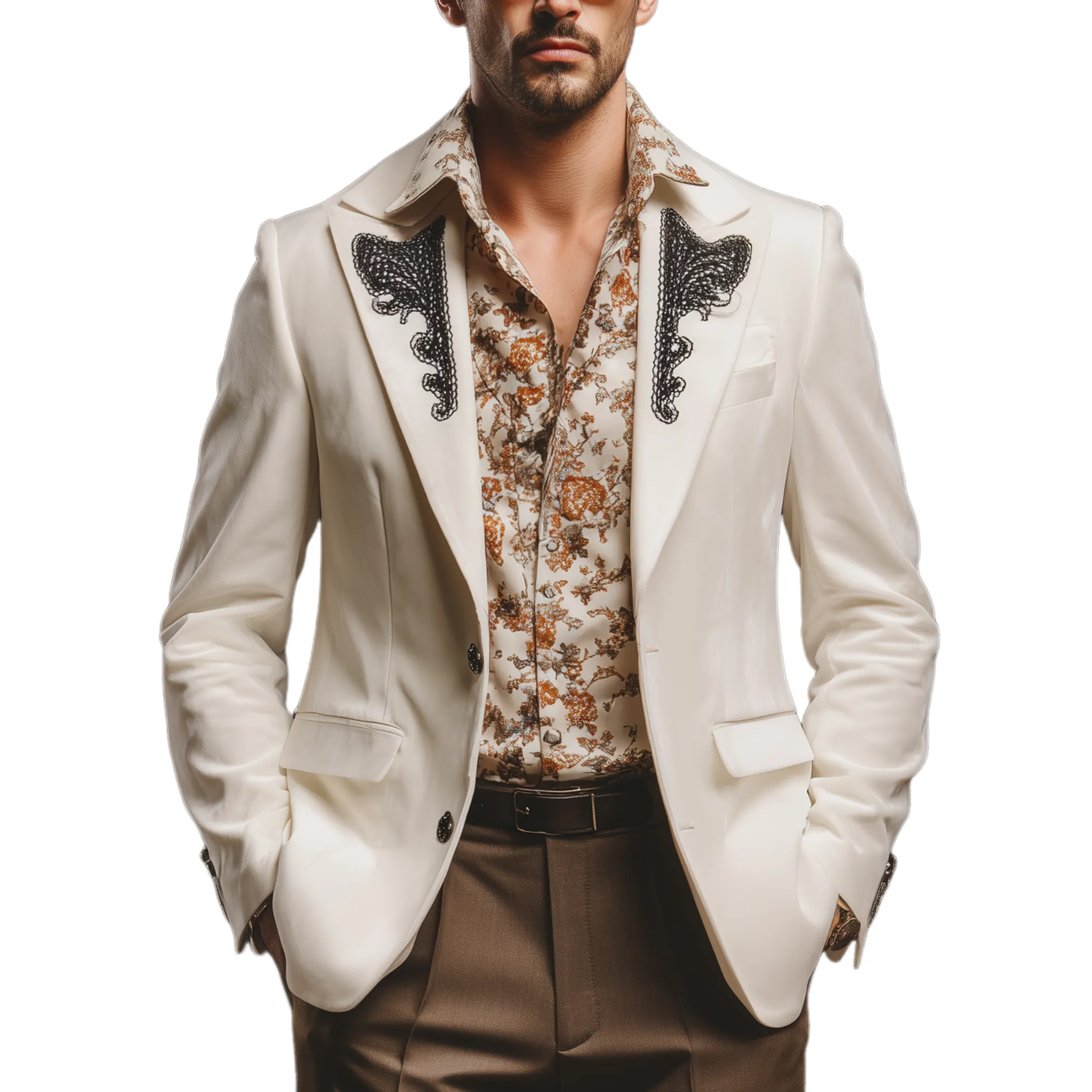 Men's Classic Vintage Gentleman Collar Embroidered Velvet Single-breasted Blazer MTA3114G6K sold by Manly