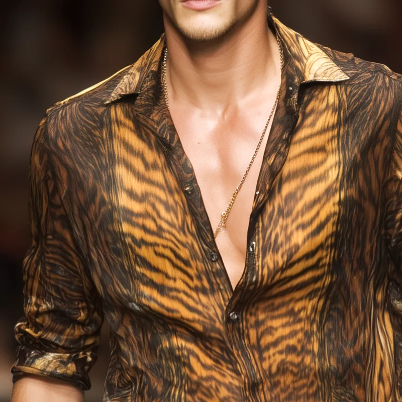 Men's Tiger Print Lapel Long Sleeve Shirt MTA3100G3Z sold by Manly product image thumbnail 3