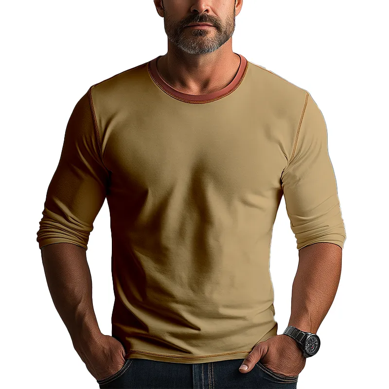 Men's Simple Contrast Color Cotton And Linen Long Sleeve T-shirt MTA3123G9P sold by Manly