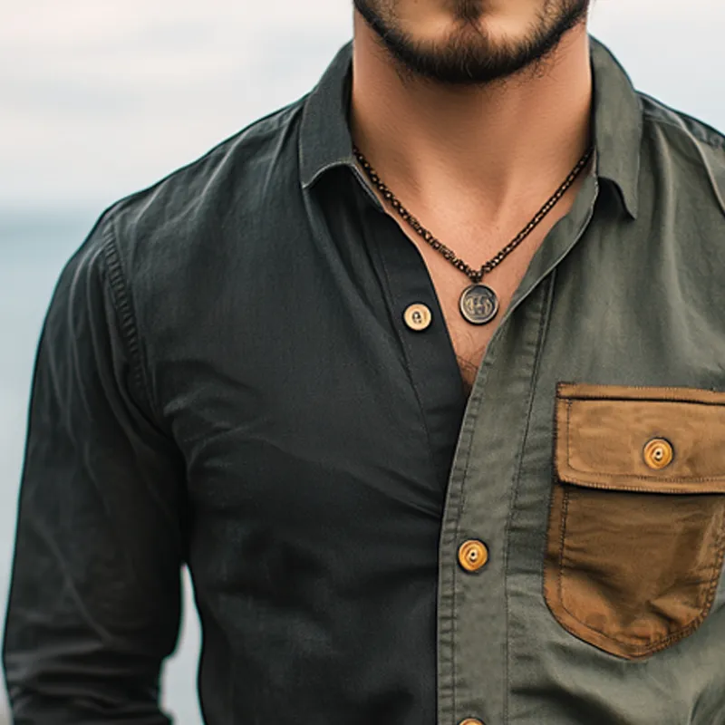 Men's Classic Button-Down Lapel Colorblock Long Sleeve Shirt MTA3166G1U sold by Manly product image thumbnail 3