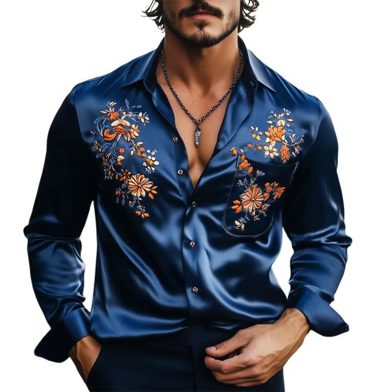 Men's Classic Satin Floral Embroidered Long Sleeve Shirt MTA3129G9U sold by Manly