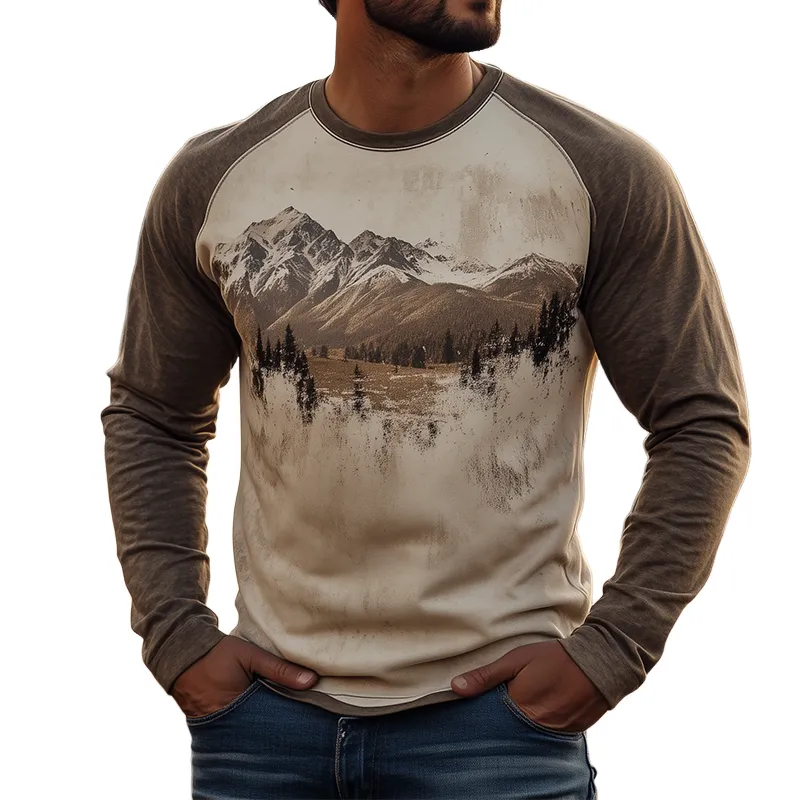 Men's Retro Casual Western Print Crew Neck Long Sleeve T-Shirt MTA3034G1TO sold by Manly