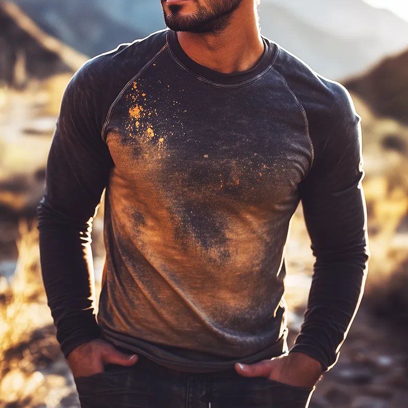 Men's Retro Casual Explosion Print Round Neck Long Sleeve T-shirt MTA3037G3TO sold by Manly product image thumbnail 2