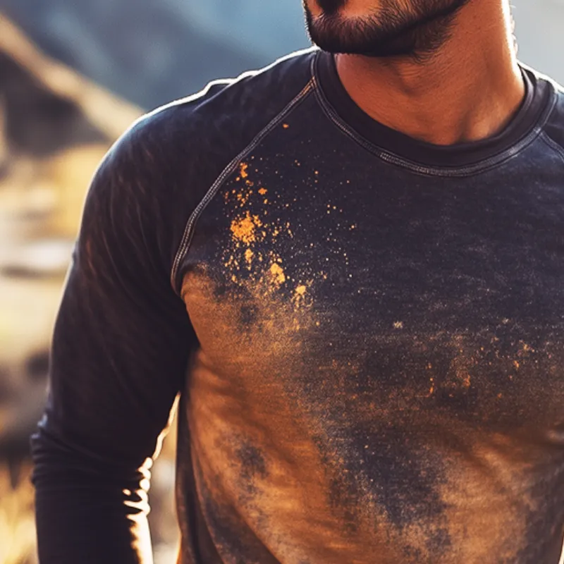 Men's Retro Casual Explosion Print Round Neck Long Sleeve T-shirt MTA3037G3TO sold by Manly product image thumbnail 3