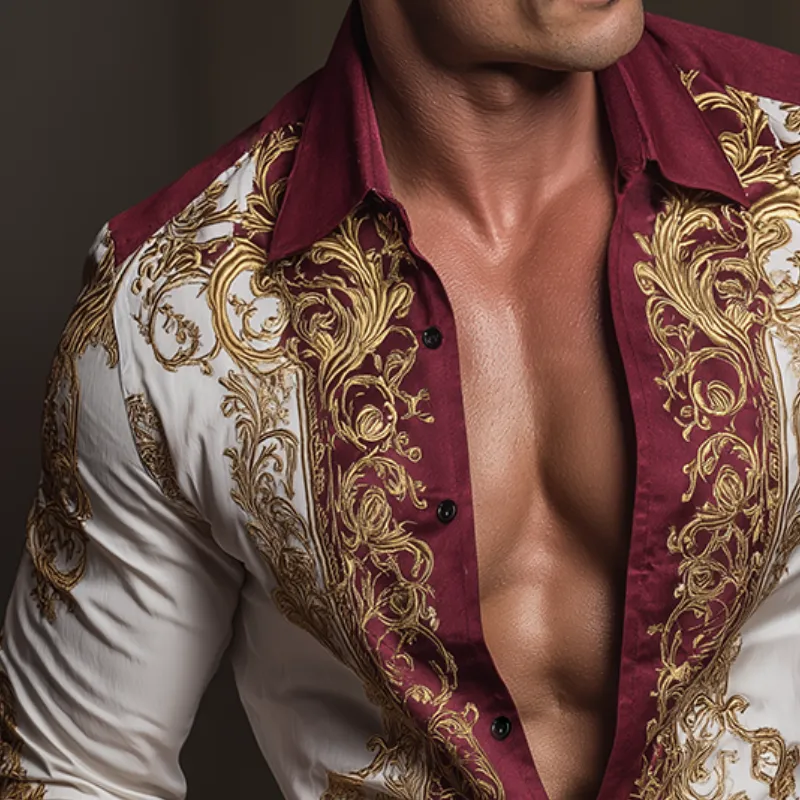 Men's Retro Casual Baroque Print Lapel Long Sleeve Shirt MTA3052G2TO sold by Manly product image thumbnail 3