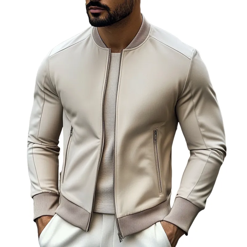 Men's Sports Casual Solid Color Baseball Collar Jacket MTA3165G6X sold by Manly