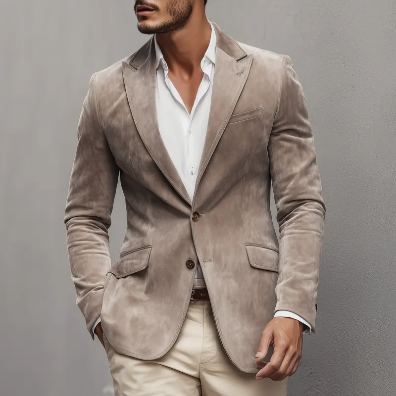 Men's Vintage Elegant Solid Color Faux Suede Peaked Lapel Single-Breasted Slim-Fit Blazer MTA3010G4M sold by Manly product image thumbnail 2