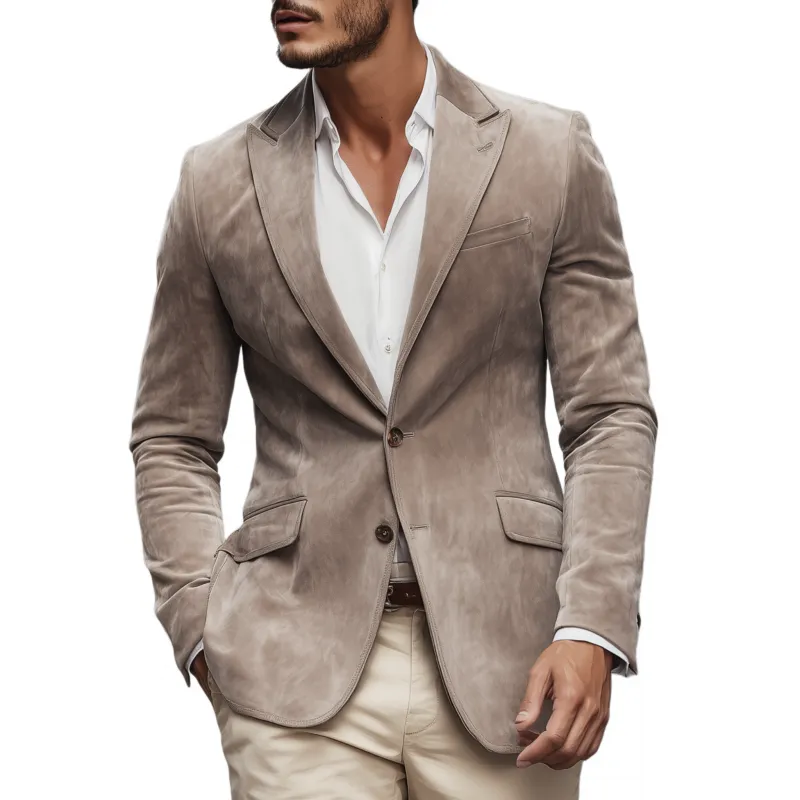 Men's Vintage Elegant Solid Color Faux Suede Peaked Lapel Single-Breasted Slim-Fit Blazer MTA3010G4M sold by Manly