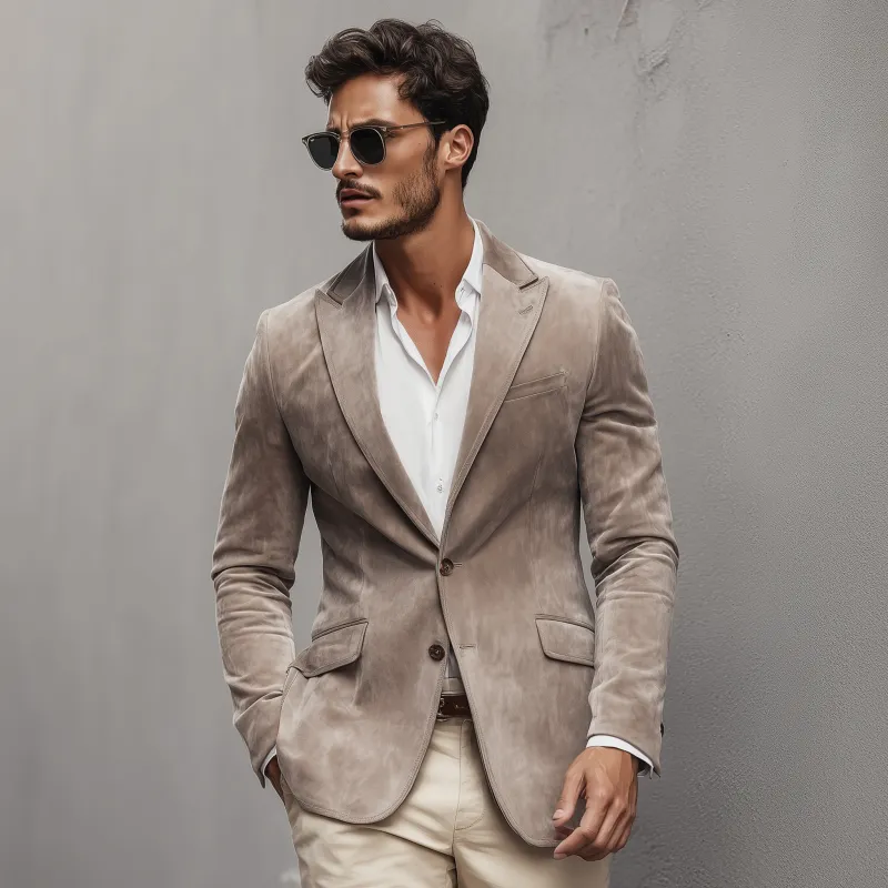 Men's Vintage Elegant Solid Color Faux Suede Peaked Lapel Single-Breasted Slim-Fit Blazer MTA3010G4M sold by Manly product image thumbnail 3